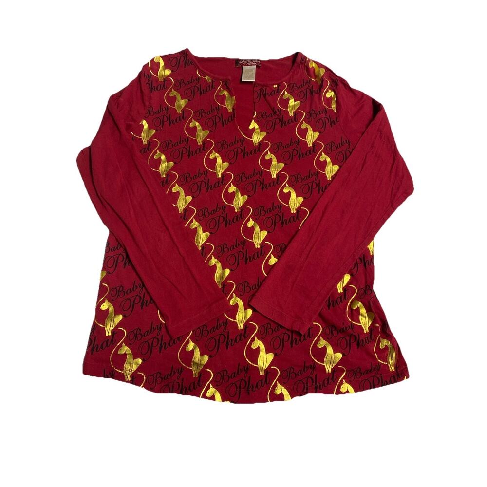 Vintage 90s Y2K BABY PHAT Red Shirt Long Sleeve Gold Logo Lightweight Trendy 1X